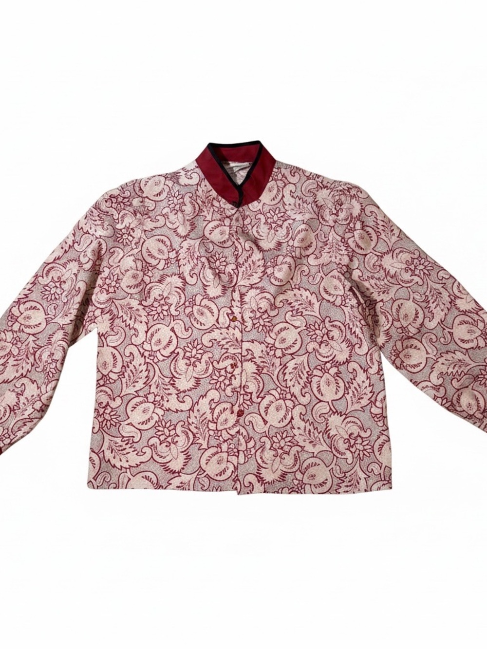 VTG Tara One Collectibles Red Floral Paisley Button Down Shirt Blouse Size 16